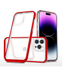 Ntech iPhone 14 Pro Max Hoesje met bumper Rood / Transparant
