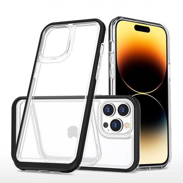 Ntech Hoesje Geschikt voor iPhone 14 Pro Hoesje met bumper - Shockproof case – Zwart / Transparant