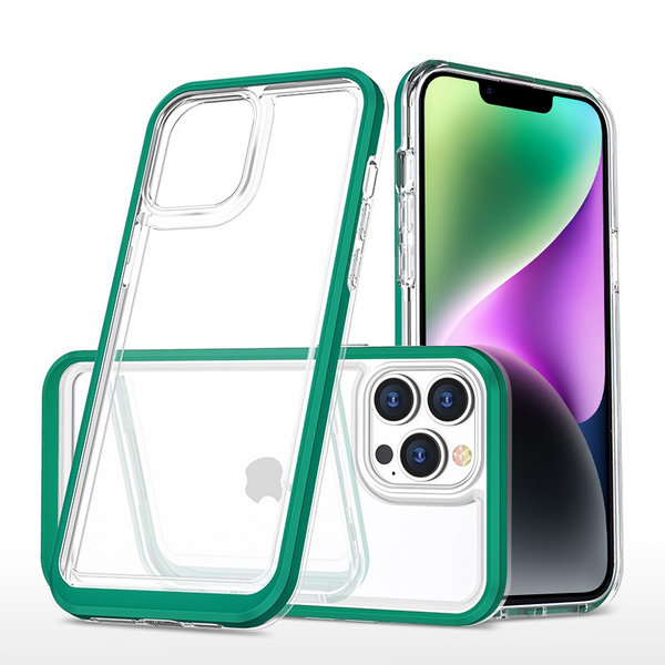 Ntech Hoesje Geschikt voor iPhone 14 Hoesje met bumper - Shockproof case – Groen / Transparant
