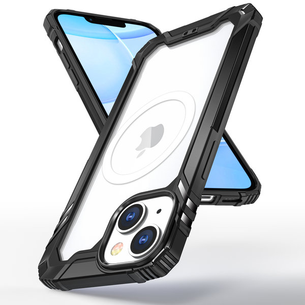 Ntech Hoesje Geschikt voor iPhone 14 Plus met magnetisch Ring Shockproof bumper case – Zwart