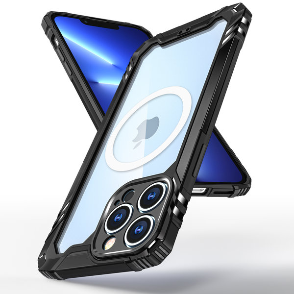 Ntech Hoesje Geschikt voor iPhone 13 Pro met magnetisch Ring Shockproof bumper case – Zwart