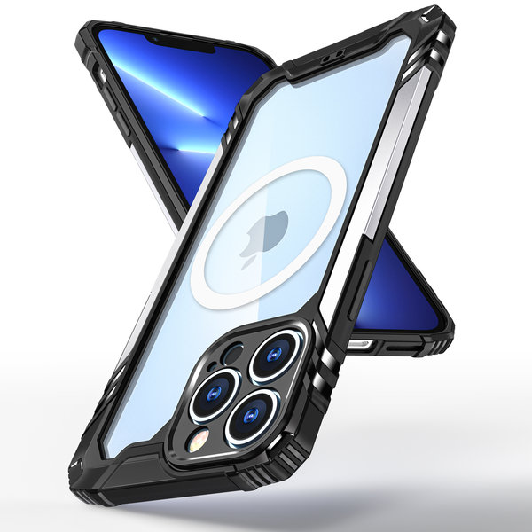 Ntech Hoesje Geschikt voor iPhone 13 Pro met magnetisch Ring Shockproof bumper case – Zilver