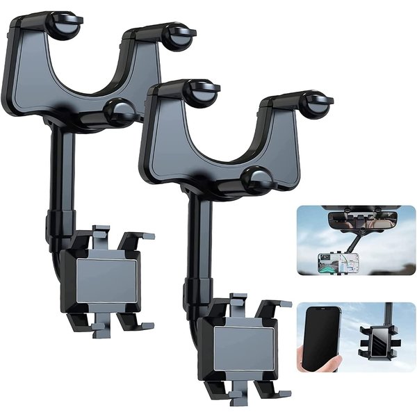 Ntech Telefoonhouder Auto Spiegel – Smartphone Houder Auto Binnenspiegel Hoofdsteun – Auto Accessories Interieur - Universeel zwart