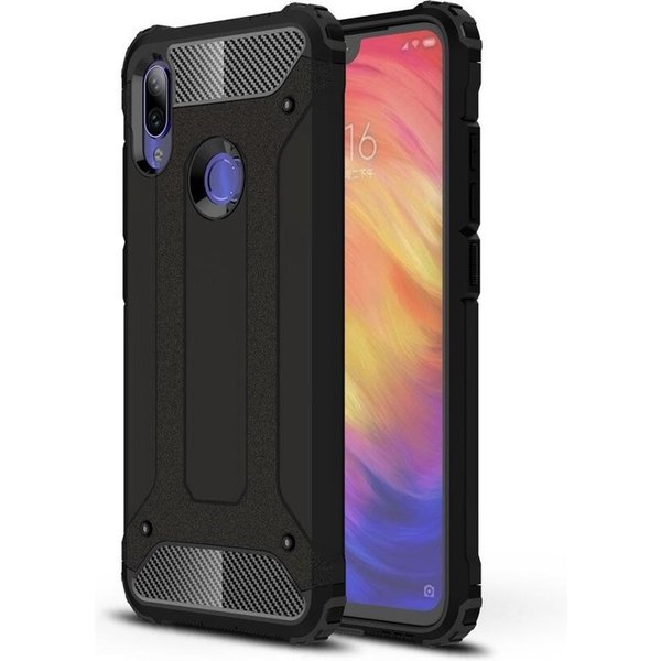 Merkloos  Xiaomi Redmi Note 7 Hoesje - Armor Hybrid - Zwart