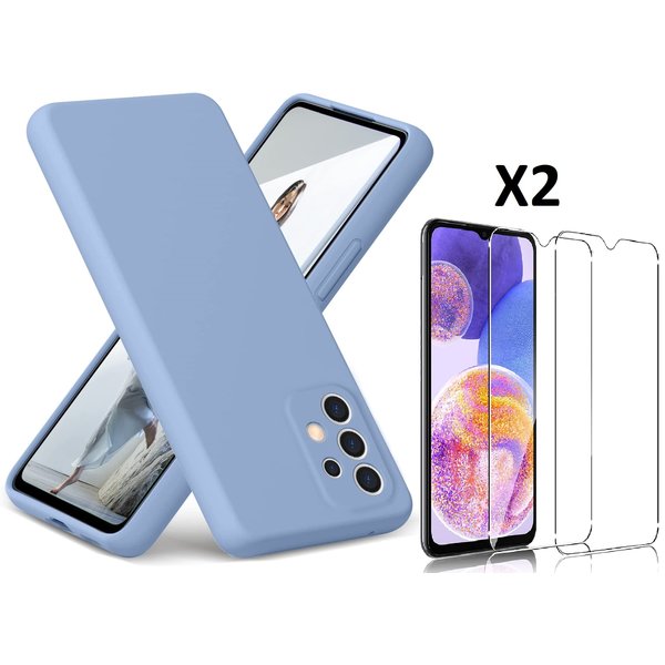 Ntech Hoesje Geschikt Voor Samsung Galaxy A23 4G hoesje silicone soft cover Licht Blauw - Galaxy A23 5G Silicone hoesje - A23 Screenprotector 2 pack