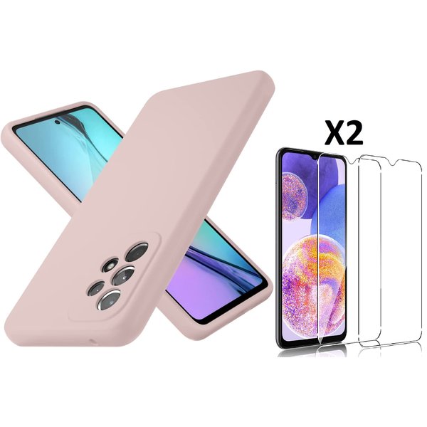 Ntech Samsung A23 4G hoesje silicone soft cover Pink Sand - Galaxy A23 5G Silicone hoesje - A23 Screenprotector 2 pack