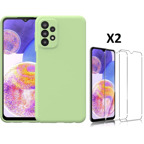 Ntech Samsung A23 4G hoesje silicone soft cover Groen - Galaxy A23 5G Silicone hoesje - A23 Screenprotector 2 pack