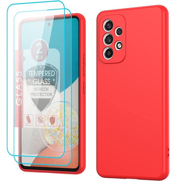 Ntech Hoesje Geschikt Voor Samsung Galaxy A23 4G hoesje silicone soft cover Rood - Galaxy A23 5G Silicone hoesje - A23 Screenprotector 2 pack