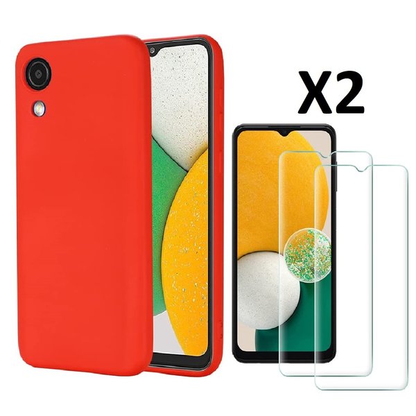 Ntech Hoesje Geschikt Voor Samsung Galaxy A03 Core hoesje silicone soft cover Rood - Hoesje Geschikt Voor Samsung Galaxy Galaxy A03 core Silicone hoesje - Ao3 Core Screenprotector 2 pack