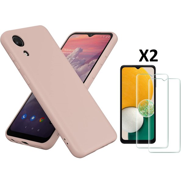 Ntech Hoesje Geschikt Voor Samsung Galaxy A03 Core hoesje silicone soft cover Pink Sand - Hoesje Geschikt Voor Samsung Galaxy Galaxy A03 core Silicone hoesje - Ao3 Core Screenprotector 2 pack