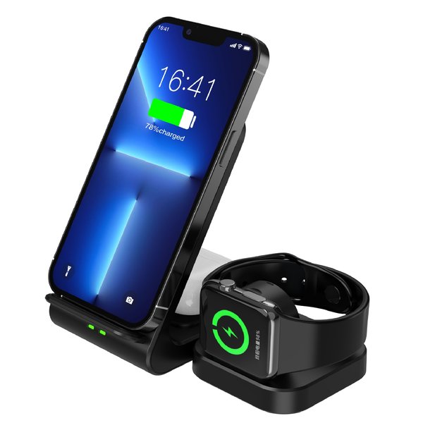 Ntech 3-in-1 Draadloze Oplader (15W Snellader ) telefoon oplader X32 – Geschikt voor iPhone 15 / 15 Pro / 16 / 16 Pro /14 / 14 Pro / 14 Pro Max / 13 / 13 Pro Max  12 / 12 / 12 Pro Max & Geschikt voor iWatch & Airpods