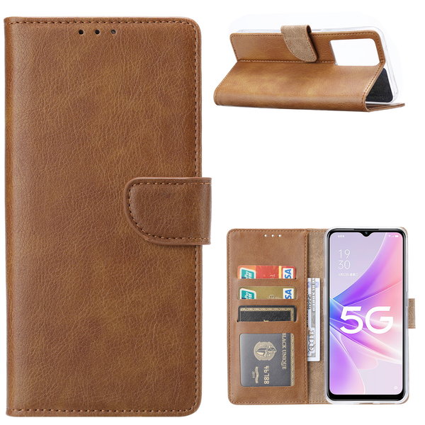 Oppo A57 5G Hoesje met Pasjeshouder Bruin  - Oppo A57 hoesje Luxe Booktype Portemonnee case
