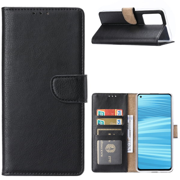 Ntech Hoesje Geschikt Realme GT2 5G Hoesje met Pasjeshouder Zwart - Hoesje Geschikt voor Oppo Realme GT2 5G hoesje Luxe Booktype Portemonnee case