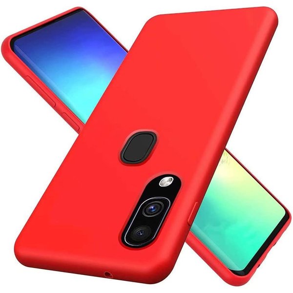 Ntech Hoesje Geschikt Voor Samsung Galaxy A30 Hoesje - Fluweelzachte Microvezel Siliconen Back Cover – Rood