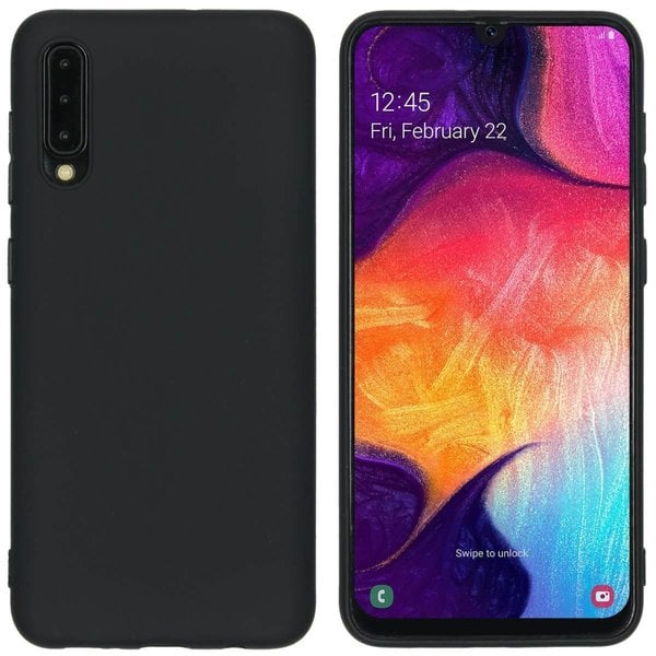 Ntech Hoesje Geschikt Voor Samsung Galaxy A50 Hoesje - Fluweelzachte Microvezel Siliconen Back Cover – Zwart