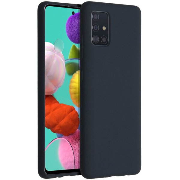 Ntech Hoesje Geschikt Voor Samsung Galaxy A51 Hoesje - Fluweelzachte Microvezel Siliconen Back Cover – Donkerblauw
