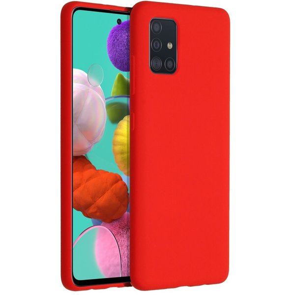 Ntech Hoesje Geschikt Voor Samsung Galaxy A51 Hoesje - Fluweelzachte Microvezel Siliconen Back Cover – Rood