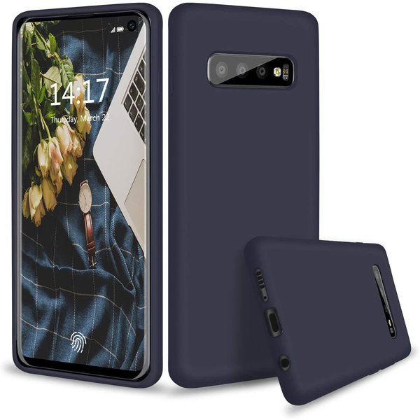 Ntech Hoesje Geschikt Voor Samsung Galaxy S10 Hoesje - Fluweelzachte Microvezel Siliconen Back Cover – Donkerblauw