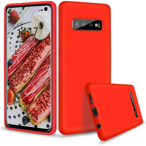 Ntech Hoesje Geschikt Voor Samsung Galaxy S10 Hoesje - Fluweelzachte Microvezel Siliconen Back Cover – Rood