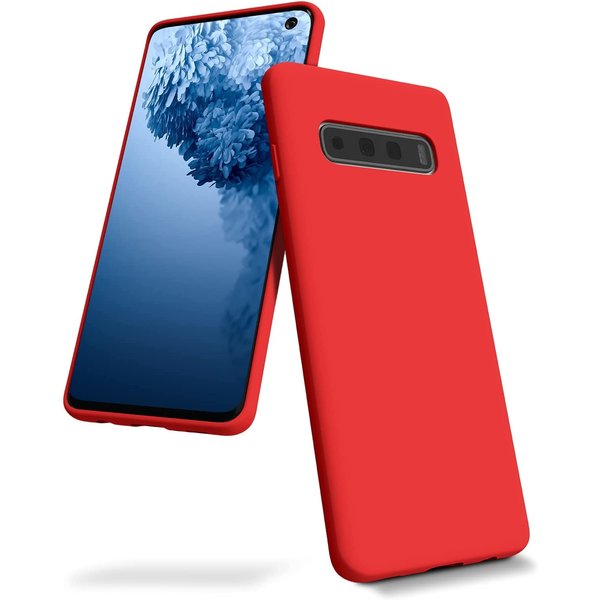 Ntech Hoesje Geschikt Voor Samsung Galaxy S10 Plus Hoesje - Fluweelzachte Microvezel Siliconen Back Cover – Rood