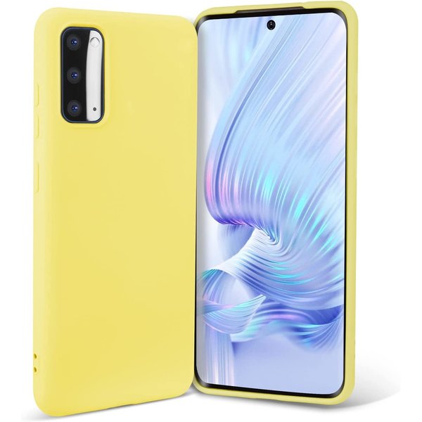 Ntech Hoesje Geschikt Voor Samsung Galaxy S20 Hoesje - Fluweelzachte Microvezel Siliconen Back Cover – Geel