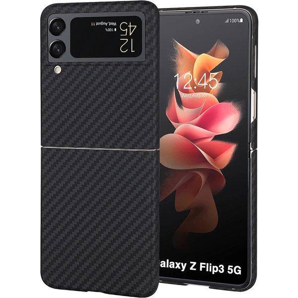 Ntech Hoesje Geschikt Voor Samsung Galaxy Z Flip 3 hoesje - Carbon Fiber dunne bescherming Back Cover - zwart