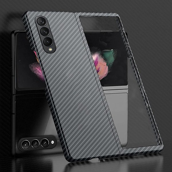 Ntech Hoesje Geschikt Voor Samsung Galaxy Z Fold 3 hoesje - Carbon Fiber dunne bescherming Back Cover - zwart
