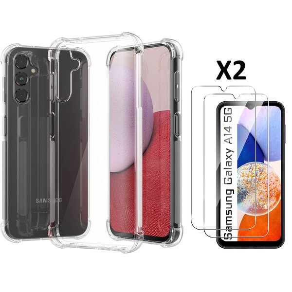 Ntech Hoesje Geschikt Voor Samsung Galaxy A14 5G/4G Hoesje Shock Proof siliconen Case Met 2x Screenprotector