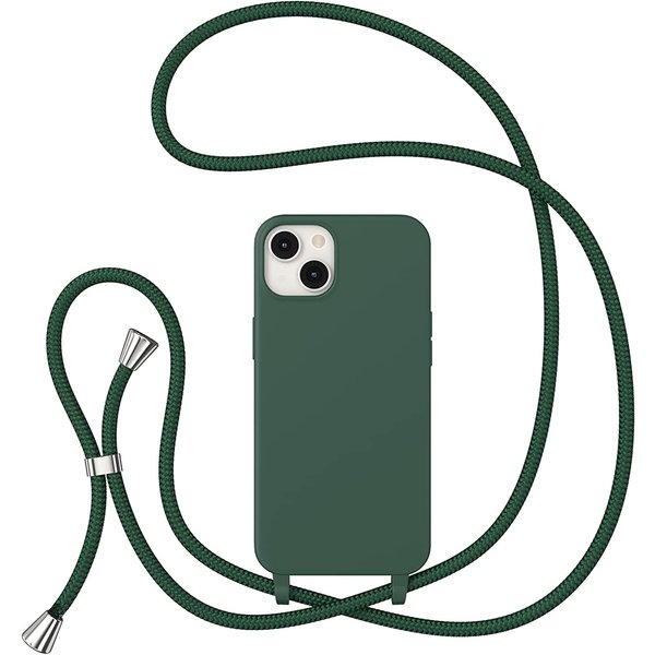 Ntech Hoesje Geschikt voor iPhone 14 Hoesje met Koord Groen - soft Siliconen Back Cover