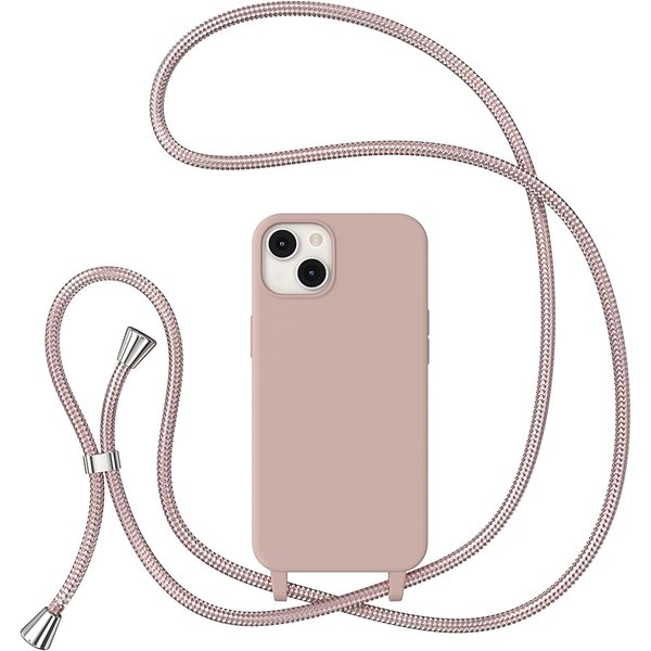 Ntech Hoesje Geschikt voor iPhone 14 Hoesje met Koord Licht Roze - soft Siliconen Back Cover