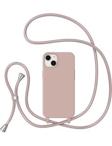 Ntech iPhone 14 Plus Hoesje Licht Roze - soft Siliconen Back Cover met Koord