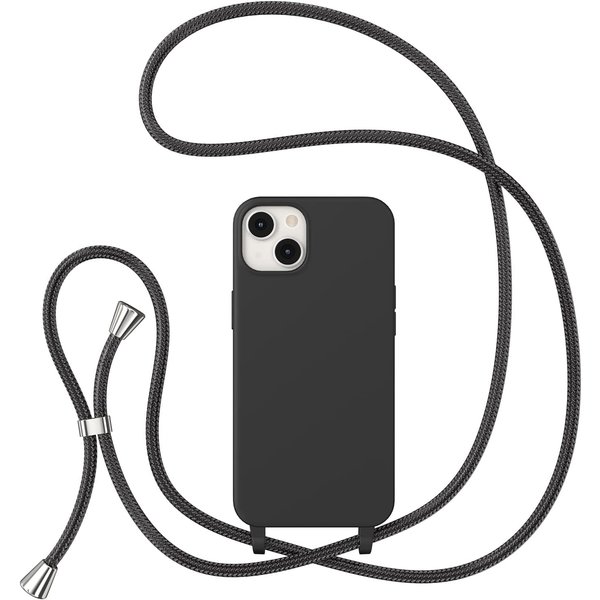 Ntech Hoesje Geschikt voor iPhone 14 Plus Hoesje met Koord Zwart - soft Siliconen Back Cover