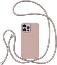 Ntech iPhone 14 Pro Hoesje Licht Roze - soft Siliconen Back Cover met Koord