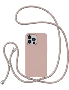 Ntech iPhone 14 Pro Hoesje Licht Roze - soft Siliconen Back Cover met Koord