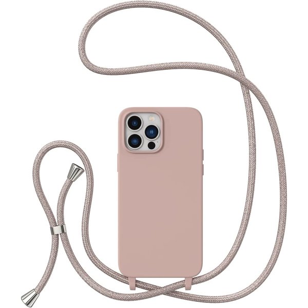 Ntech Hoesje Geschikt voor iPhone 14 Pro Hoesje met Koord Licht Roze - soft Siliconen Back Cover