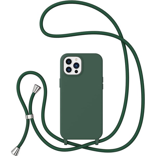 Ntech Hoesje Geschikt voor iPhone 14 Pro Hoesje met Koord Groen - soft Siliconen Back Cover