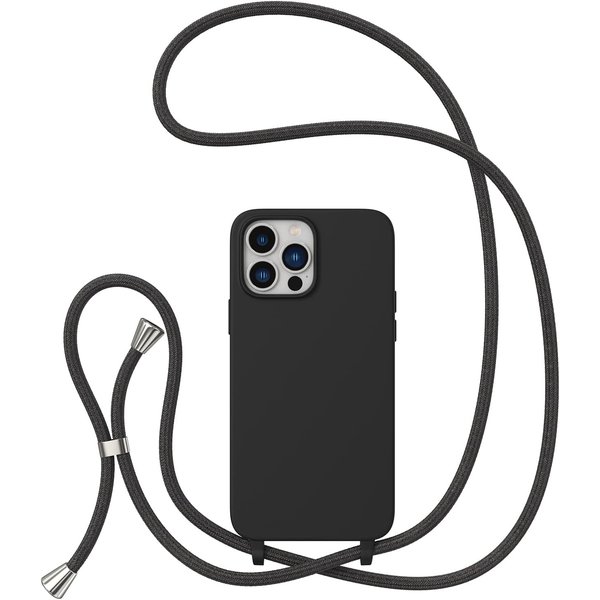 Ntech Hoesje Geschikt voor iPhone 14 Pro Hoesje met Koord Zwart - soft Siliconen Back Cove