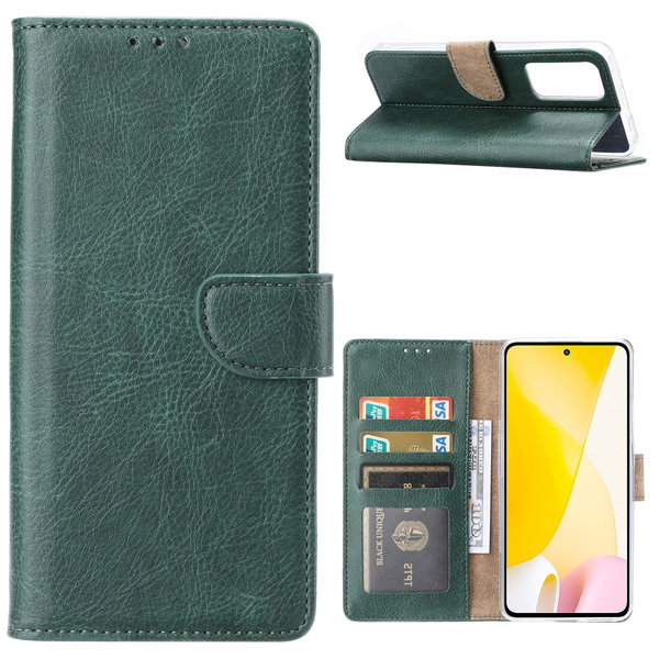 Ntech Hoesje Geschikt voor Xiaomi 12 Lite Hoesje met Pasjeshouder Groen - Hoesje Geschikt voor Xiaomi 12 Lite hoesje Luxe Booktype Portemonnee case