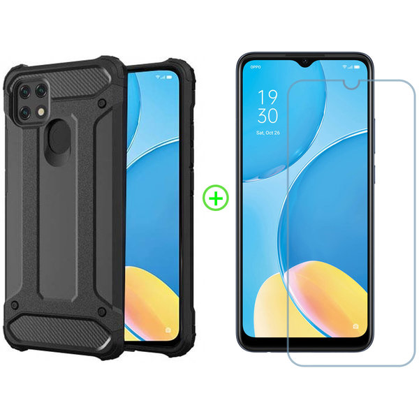 Ntech Hoesje Geschikt voor Oppo A15 Hoesje - Armor Rugged back cover Met Screenprotector