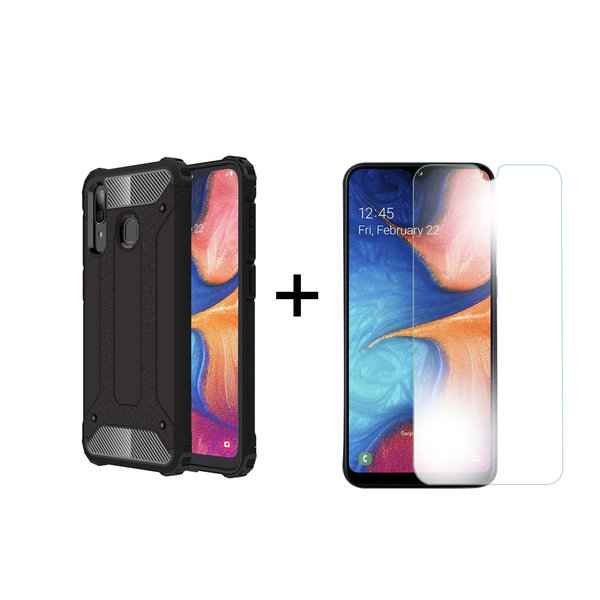 Ntech Ntech Hoesje Geschikt Voor Samsung Galaxy A20e hoesje - Met Screenprotector Rugged Armor Hoesje - Shockproof case - Zwart