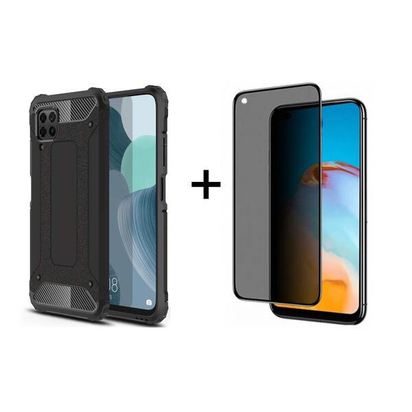 Ntech Hoesje Geschikt voor Huawei P40 Lite hoesje - Met Screenprotector Rugged Armor Hoesje - Shockproof case - Zwart