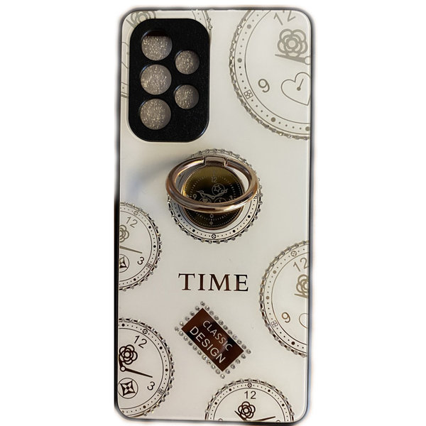 Ntech Hoesje Geschikt Voor Samsung Galaxy A53 hoesje Glitter Sparkel Diamond crystal met Horloge print en Ring Houder Zachte Siliconen Bumper – Wit