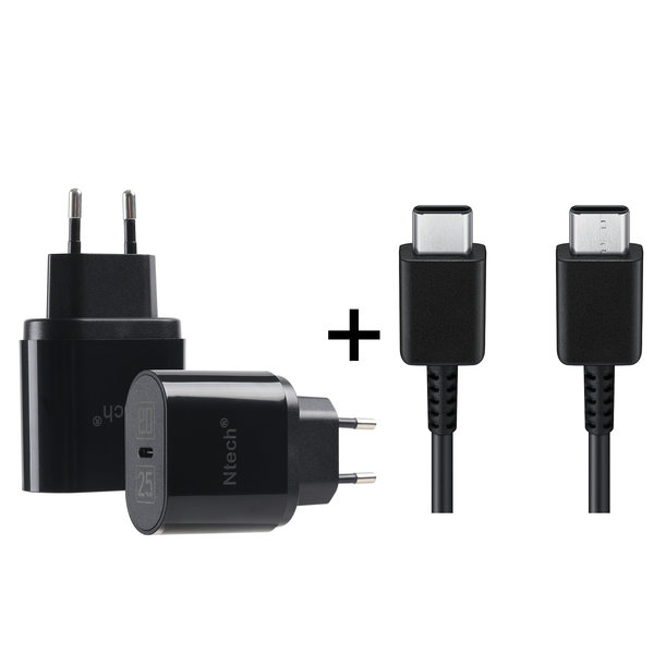 Ntech Oplader Geschikt voor Samsung Galaxy Note 8 / Note 9 / M13/ M53 USB-C Adapter 25W - Oplader – Type-C Snellader met USB-C kabel – Zwart