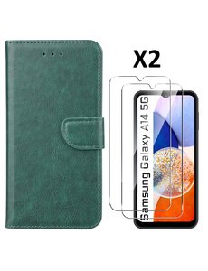 Ntech Samsung A14 5G /4G bookcase met 2x screenprotector Groen