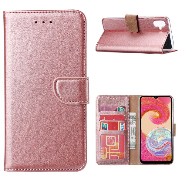 Ntech Hoesje Geschikt Voor Samsung Galaxy A04e Hoesje met Pasjeshouder – Bookcase - Rose Goud