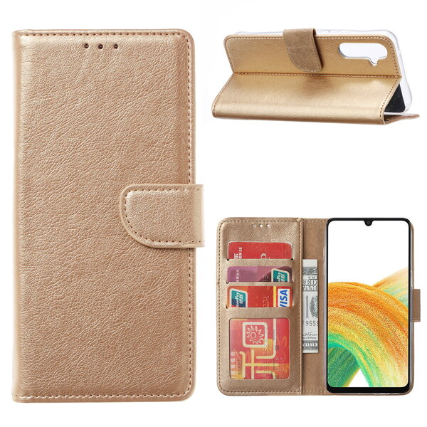 Ntech Samsung Galaxy A04e Hoesje met Pasjeshouder – Bookcase – Goud