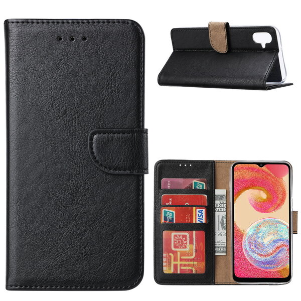 Ntech Hoesje Geschikt Voor Samsung Galaxy A04e Hoesje met Pasjeshouder – Bookcase – Zwart