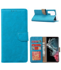 Ntech Samsung Galaxy S23 Ultra Hoesje met Pasjeshouder Blauw