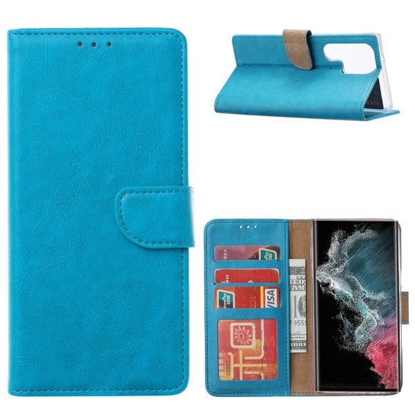 Ntech Hoesje Geschikt Voor Samsung Galaxy S23 Ultra Hoesje met Pasjeshouder – Bookcase – Blauw