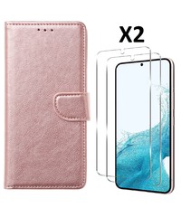 Ntech Samsung S23 bookcase met 2x screenprotector Rose Goud
